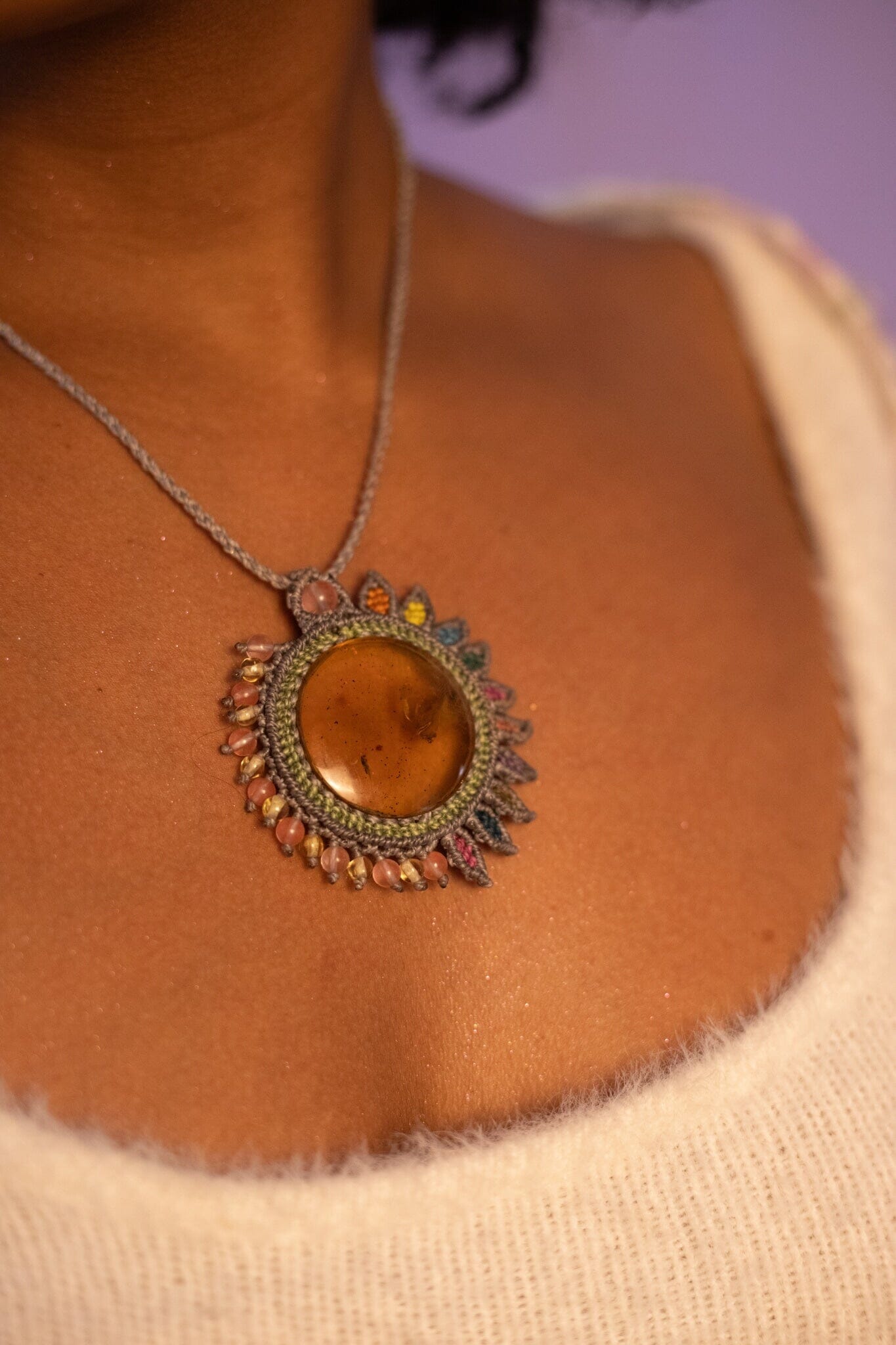 Amber Rising Macrame Necklace