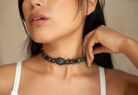 Blue Smoke Macrame Choker