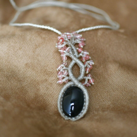 Pink Tree of Life Macrame Necklace