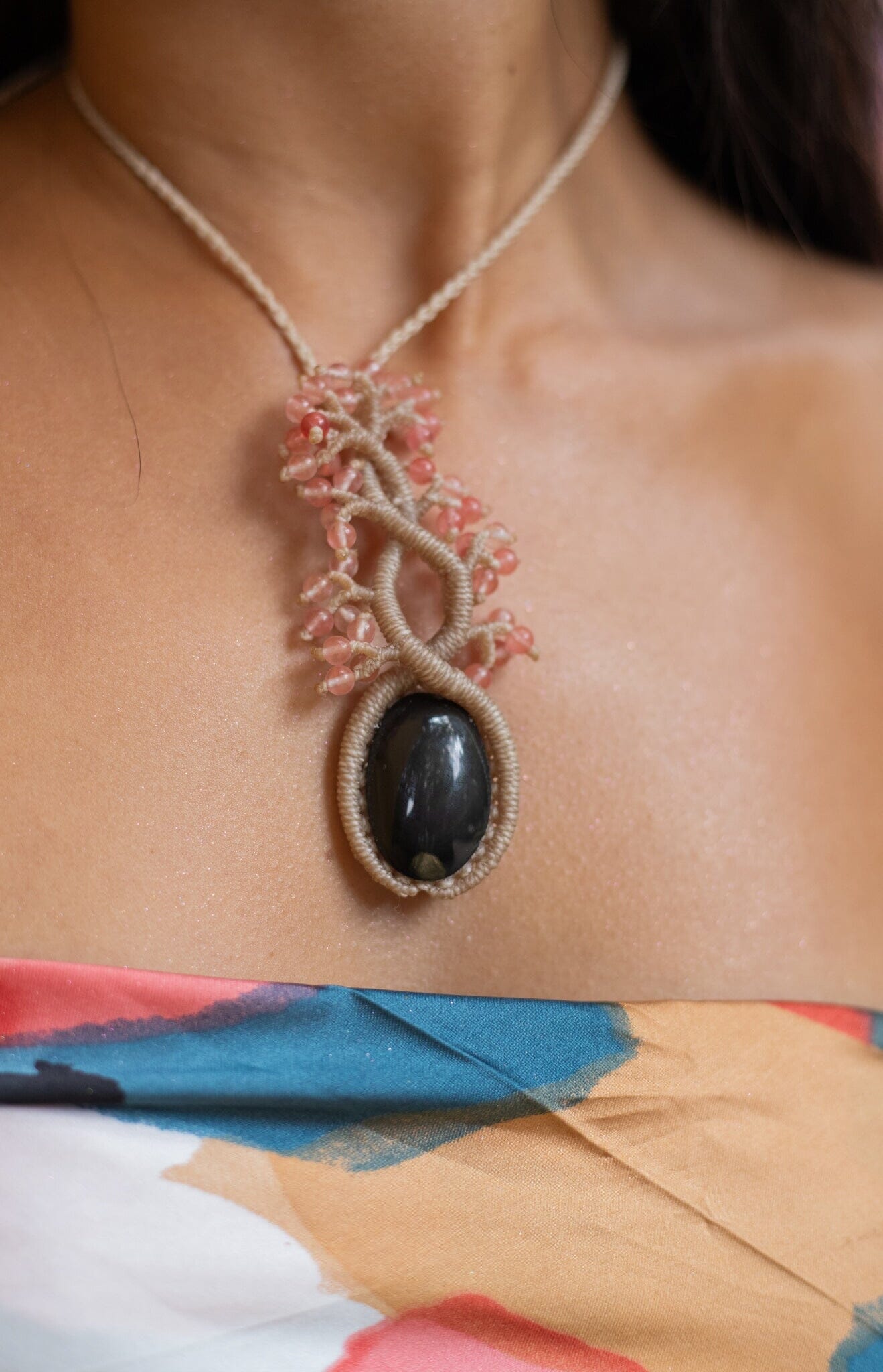 Pink Tree of Life Macrame Necklace